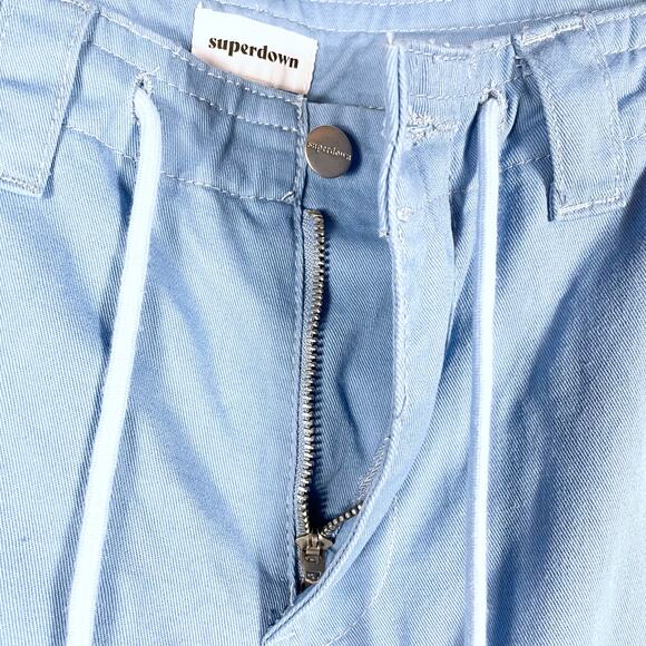 Superdown Bobbi Cargo Pants Blue High Rise Pockets Twill Drawstring Sz S - Picture 9 of 12